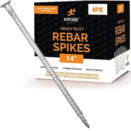Xpose Safety Rebar Stakes - 14 Inch Metal Spikes for Asphalt 1/2 Inch Diameter, 4PK Spike-4-X